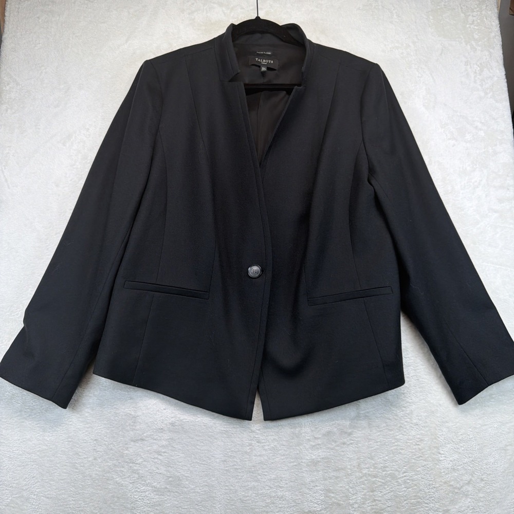 Talbots Woman Blazer Womens 16W Black Italian Flannel Wool Career Plus Size